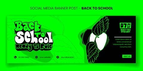 Back to school. Banner post template in green background with back to schoo.. Stock Illustration