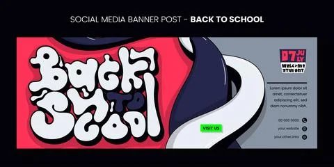 Back to school. Banner post template with 3d typography and waving 3d shape.. Stock Illustration