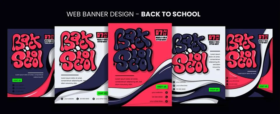 Back to school. banner post template with liquid typography design and wavi.. Stock Illustration
