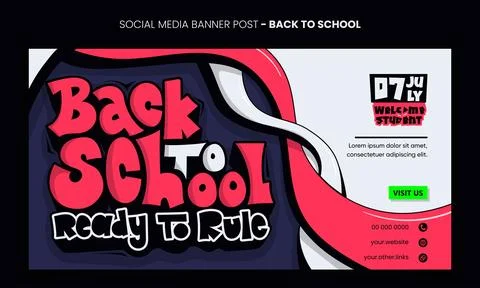 Back to school. banner post template with 3d typography and bold line art b.. Stock Illustration