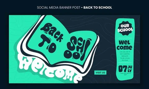 Back to school. Banner post template with illustration of book for back to .. Stock Illustration
