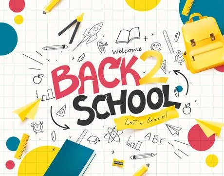 Back to school banner poster template with playful colorful typography and .. Illustrazione stock