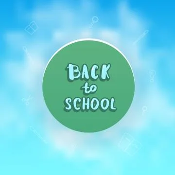 Back to school banner with round badge and sky background. Template for seaso 스톡 일러스트