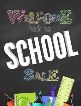Back to school banner with school elements and items. Vector sale poster concept Stock Illustration