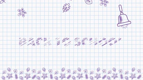 Back to school banner. Scribble text, school bell and flying autumn leaves Video stock 113676140