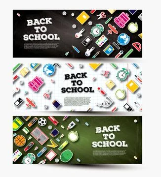 Back To School Banner Set with School Supplies. Stock Illustration