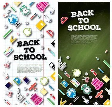 Back To School Banner Set with School Supplies.  Stock Illustration