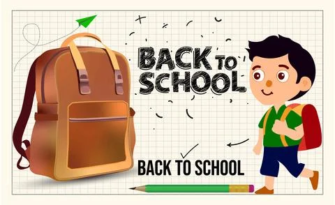 Back to School Banner with Student and Backpack on Grid Background Stock Illustration