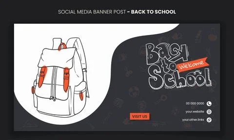 Back to school banner template design with school bag in waving background .. Stock Illustration