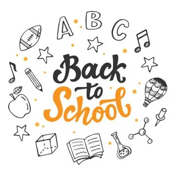 Back to school banner template with hand drawn school supplies icons Stock Illustration