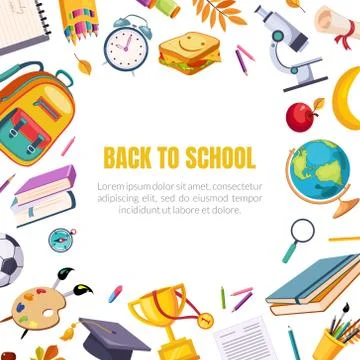 Back to School Banner Template with Space for Text and School Supplies Seamless Stock Illustration