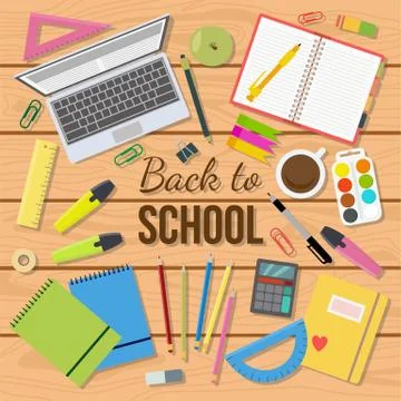 Back to school banner template for web and promotion flat vector illustration. Illustrazione stock