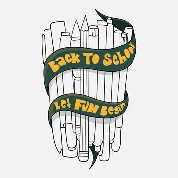 Back to school. banner with text of back to school that binds various pens .. Stock Illustration