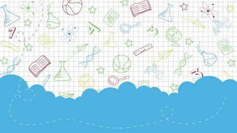 Back to School banner with texture from line art icons of education, science Stock Footage 313998145