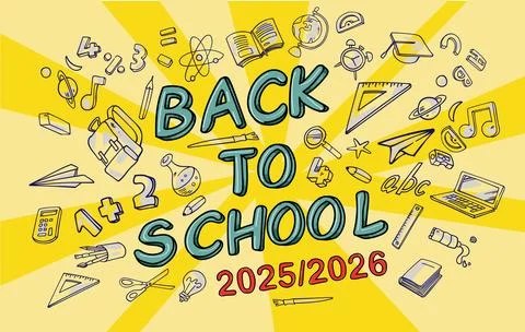 Back to school banner with yellow background. Vector illustration Stockillustratie