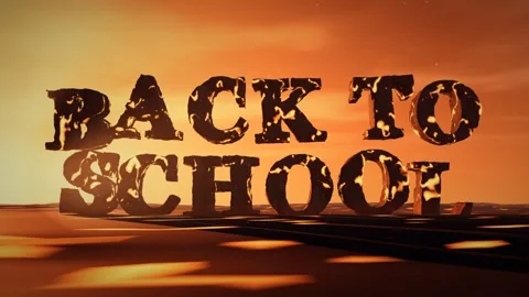 Back To School Basalt Letters with Molten Lava Glowing in the Cracks on a Stock Footage 342220232