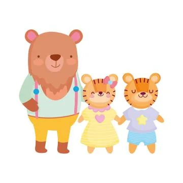 Back to school, bear and tiger kids cartoon with clothes Stock Illustration