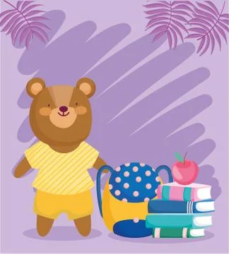 Back to school, bear books backpack and apple Ilustración de archivo