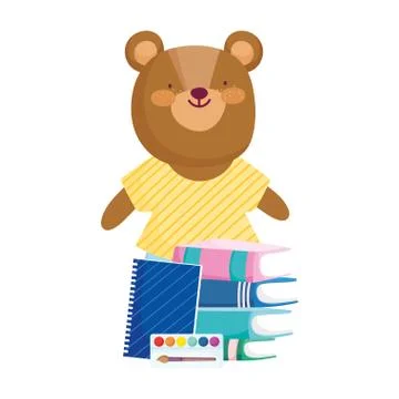 Back to school, bear books notepad palette color cartoon Stock Illustration