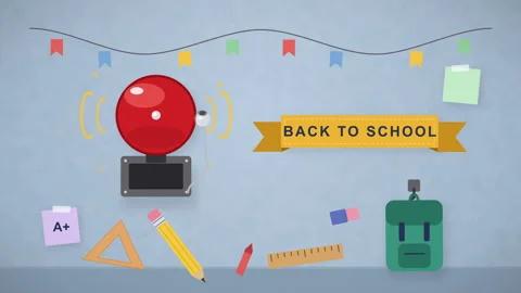 Back to school bell and object background on wall seamless loop Stock Footage 339079702