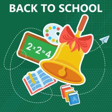 Back to school with bell green Illustrazione stock