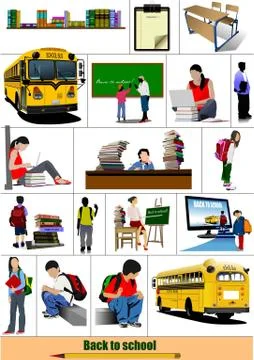 Back to school. Big set of School images. Vector Illustrazione stock