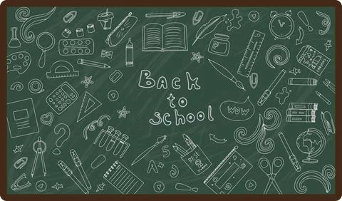 Back to school. Big vector doodle set. Stationery for school, university and Stock Illustration
