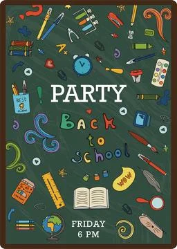Back to school. Big vector doodle set. Stationery for school, university and Illustrazione stock