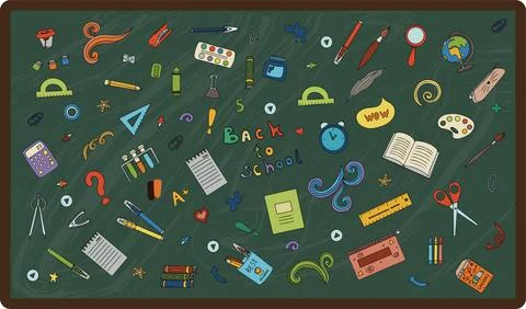 Back to school. Big vector doodle set. Stationery for school, university and Stock Illustration