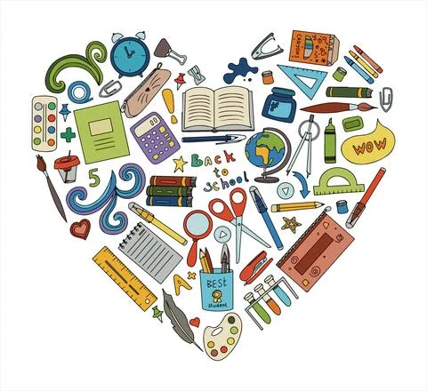 Back to school. Big vector doodle set. Stationery for school, university and Stock Illustration