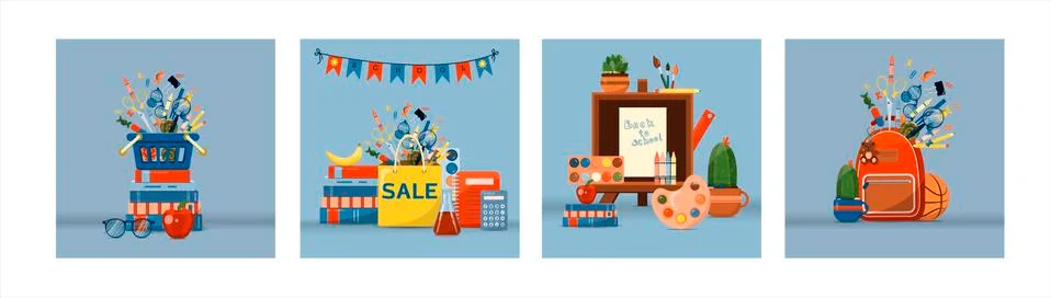 Back to school. Big vector set. Stationery for school, university and office Stock Illustration