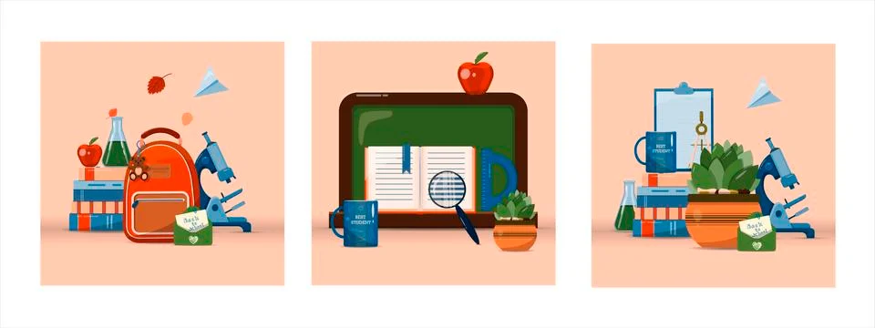 Back to school. Big vector set. Stationery for school, university and office Stock Illustration