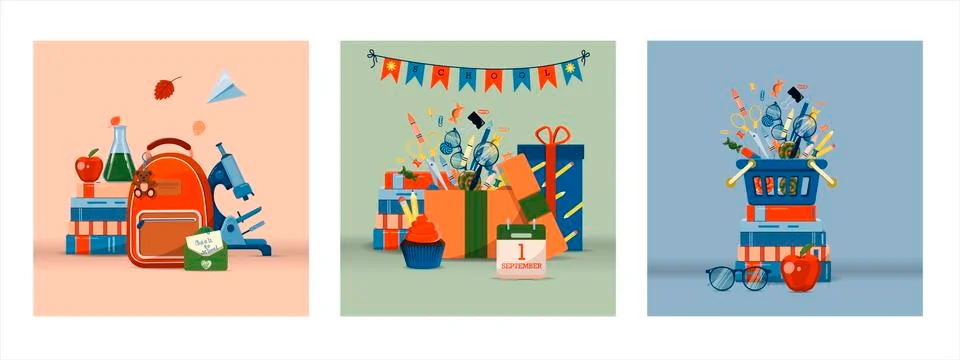 Back to school. Big vector set. Stationery for school, university and office Stock Illustration