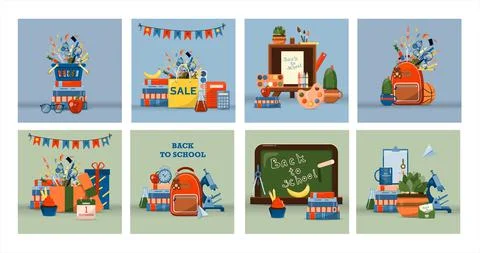 Back to school. Big vector set. Stationery for school, university and office Stock Illustration