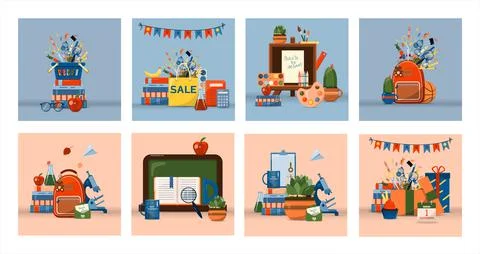 Back to school. Big vector set. Stationery for school, university and office Stock Illustration