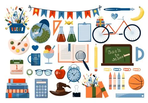 Back to school. Big vector set. Stationery for school, university and office Stock Illustration