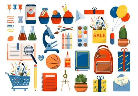 Back to school. Big vector set. Stationery for school, university and office Stock Illustration