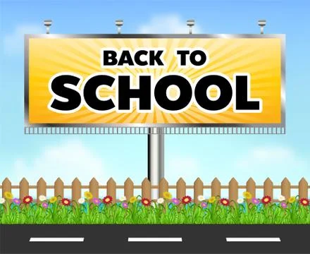 Back to school billboard side of the road Stock Illustration