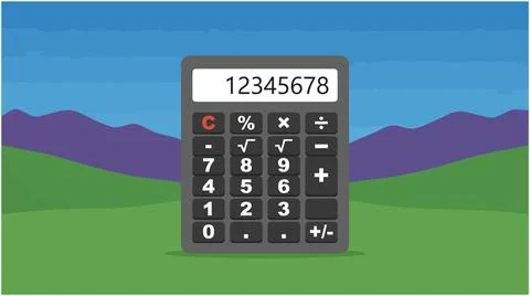 Back to School Black calculator icon on green landscape background with cal.. Stock Illustration