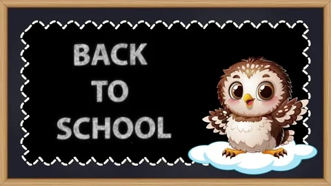 Back to School Blackboard Animation with Cute Owl and Chalkboard Frame Stock Footage 345197765