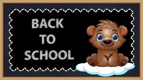 Back to School Blackboard Animation with Cute Cartoon Bear Stock Footage 345297223