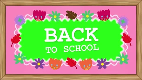 Back To School Blackboard Animation With Floral Scalloped Border and Chroma Key Stock Footage 346569654