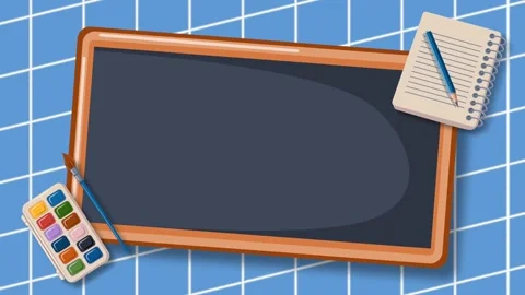 Back to School Blackboard Background with Notebook and Watercolor Palette Stock Footage 341566862