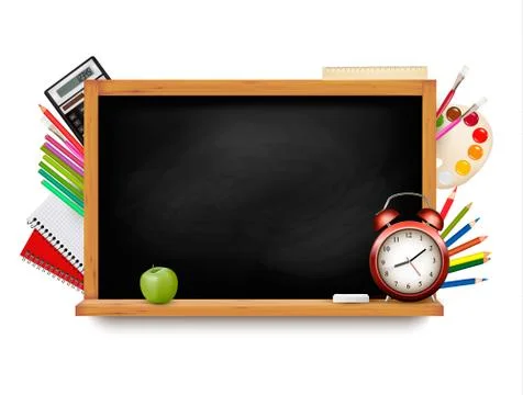 Back to school. blackboard with school supplies. vector. Stock Illustration