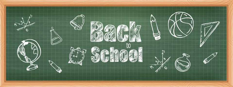 Back to school blackboard vector background, green chalkboard kindergarten Illustrazione stock