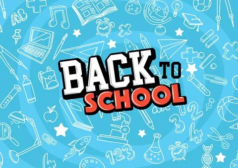 Back to School In Blue Background Banner with icon elements Stockillustratie