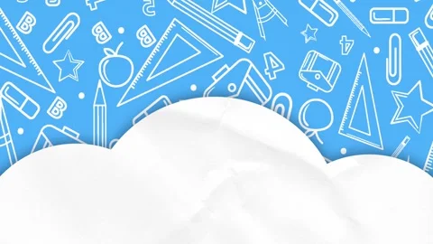 Back to School Blue Background with White Line Art School Supplies and Fluf.. Stock Footage 340550500