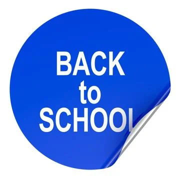 Back to School, blue sticker with curled corner. 3D rendering Stock Illustration