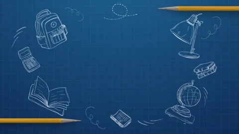 Back to School Blueprint Background with Hand Drawn Education Doodles Schoool Stock Footage 341378874