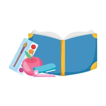 Back to school book stapler palette color and apple cartoon Stock Illustration